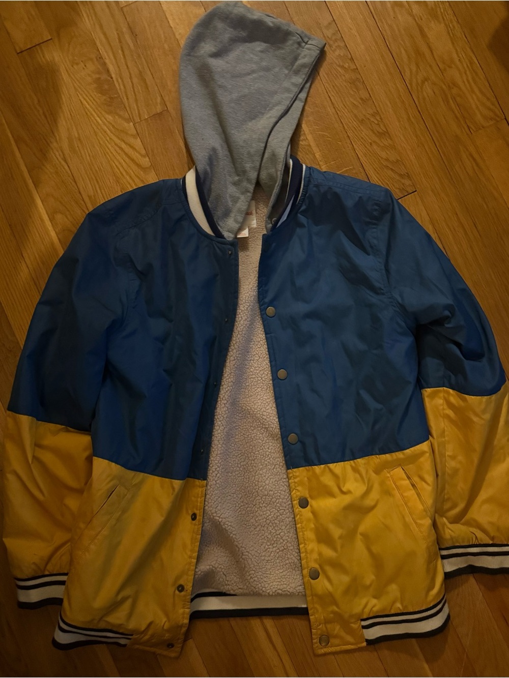 Boys Cat & Jack Blue and Yellow Hooded Varsity Bomber Jacket